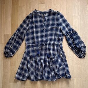 Vici Blue Plaid Long Sleeve Dress
